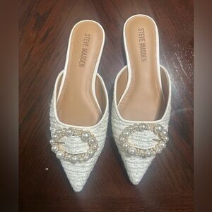 Steve Madden Cream Mules with Pearl Accents